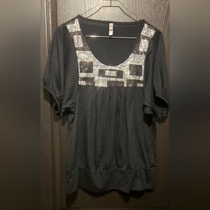 Black & Silver Sequin Top